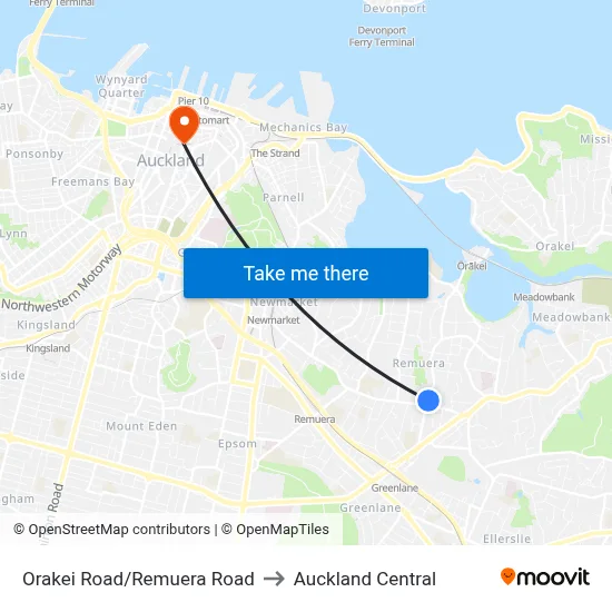 Orakei Road/Remuera Road to Auckland Central map
