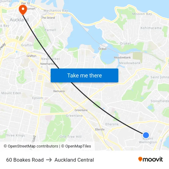 60 Boakes Road to Auckland Central map