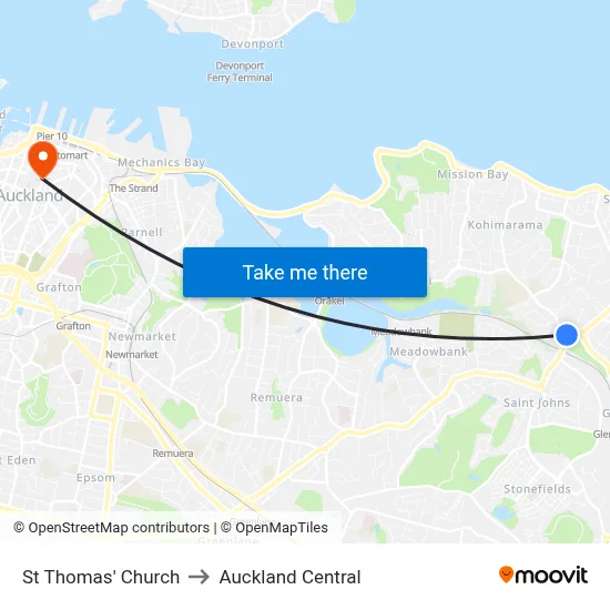 St Thomas' Church to Auckland Central map