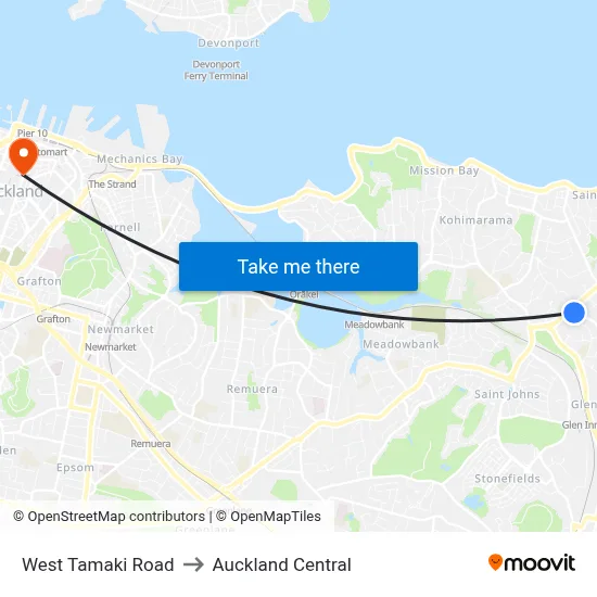 West Tamaki Road to Auckland Central map