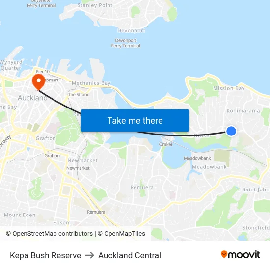 Kepa Bush Reserve to Auckland Central map