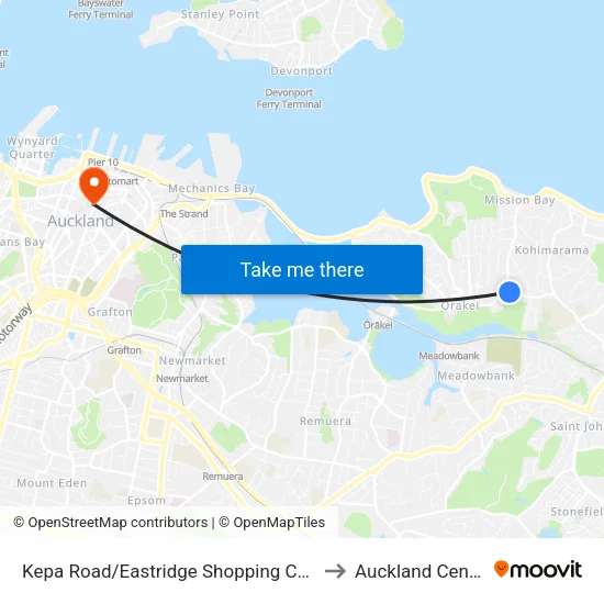 Kepa Road/Eastridge Shopping Centre to Auckland Central map