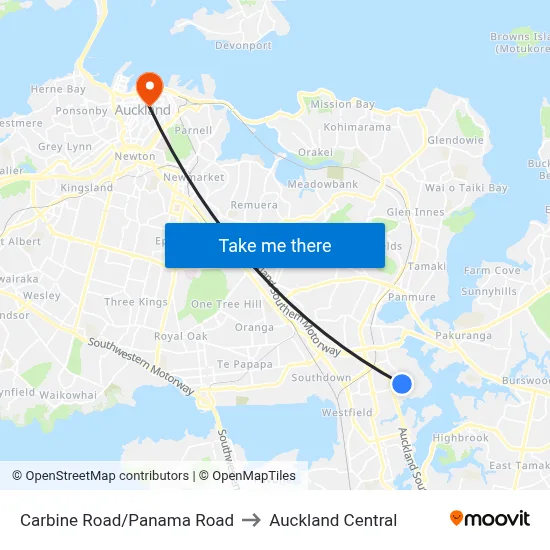 Carbine Road/Panama Road to Auckland Central map