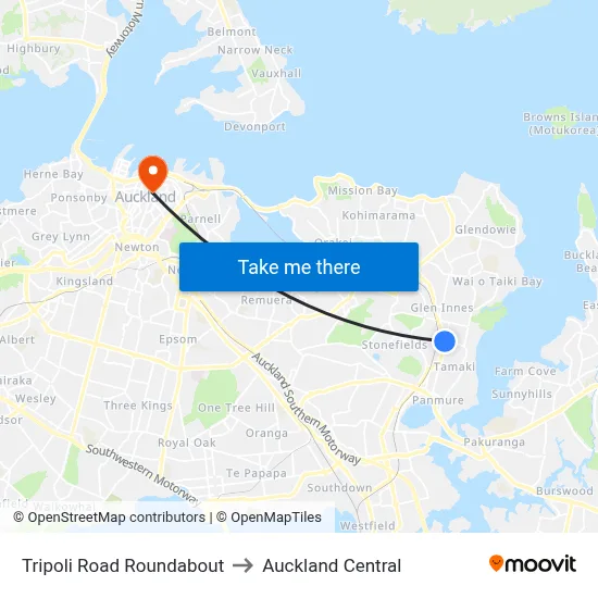 Tripoli Road Roundabout to Auckland Central map