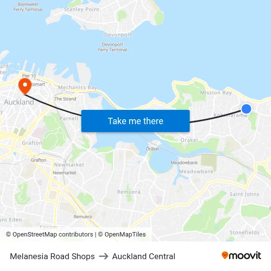 Melanesia Road Shops to Auckland Central map