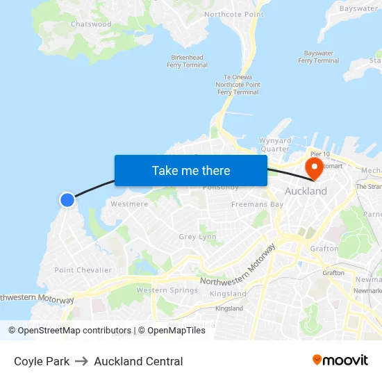 Coyle Park to Auckland Central map
