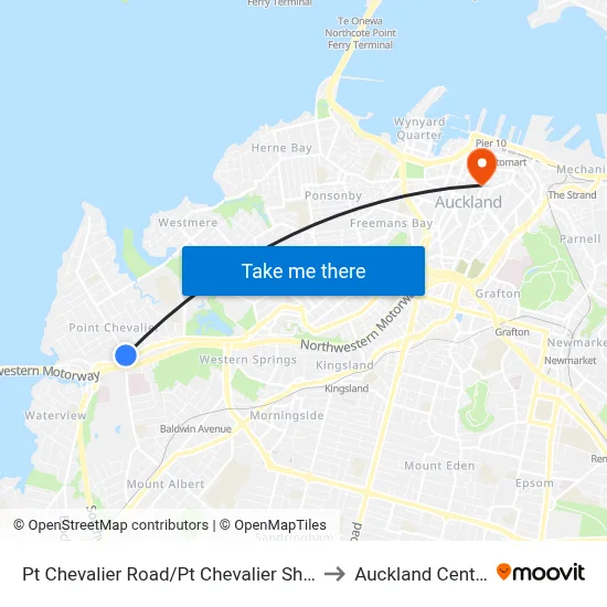 Pt Chevalier Road/Pt Chevalier Shops to Auckland Central map