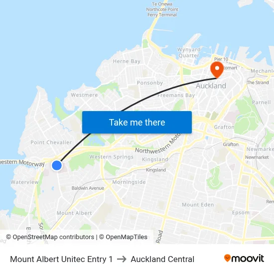Mount Albert Unitec Entry 1 to Auckland Central map
