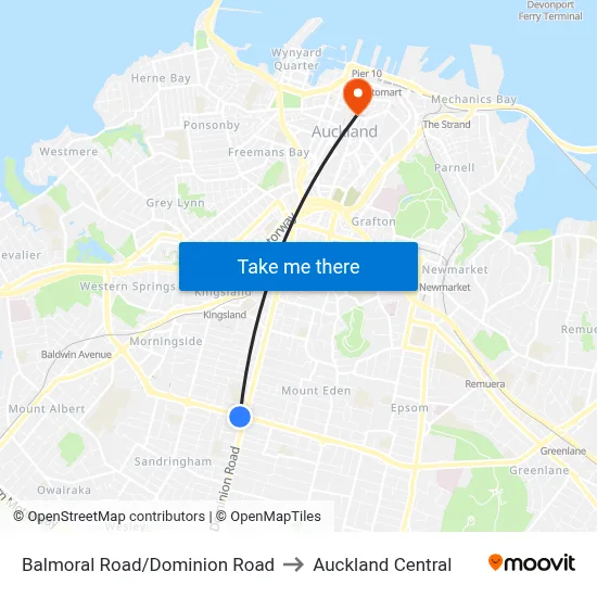 Balmoral Road/Dominion Road to Auckland Central map