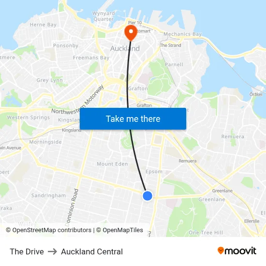 The Drive to Auckland Central map