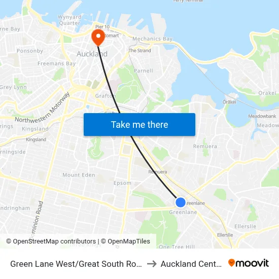 Green Lane West/Great South Road to Auckland Central map