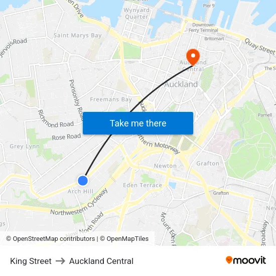 King Street to Auckland Central map