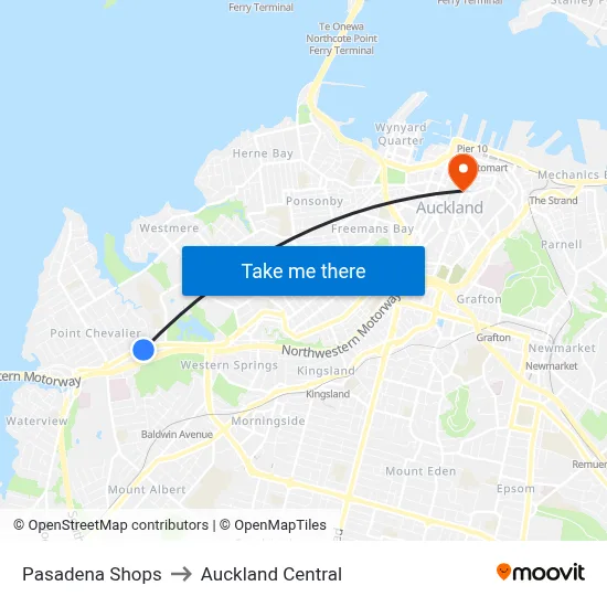 Pasadena Shops to Auckland Central map
