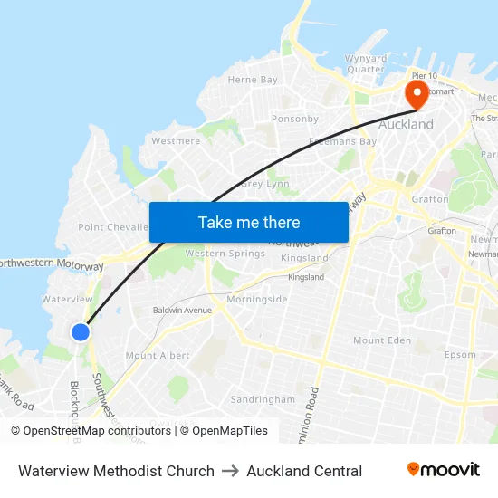 Waterview Methodist Church to Auckland Central map