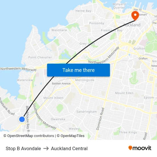 Stop B Avondale to Auckland Central map