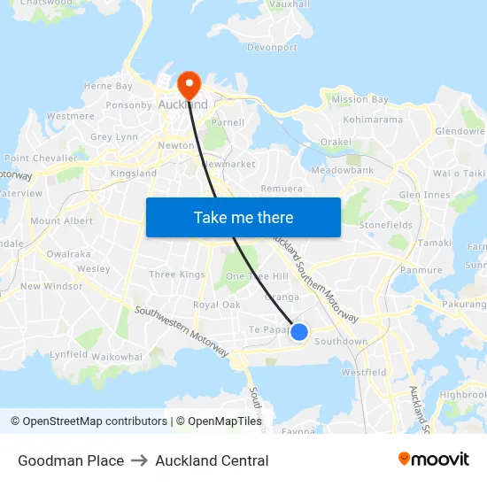 Goodman Place to Auckland Central map