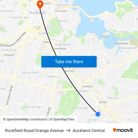 Rockfield Road/Oranga Avenue to Auckland Central map