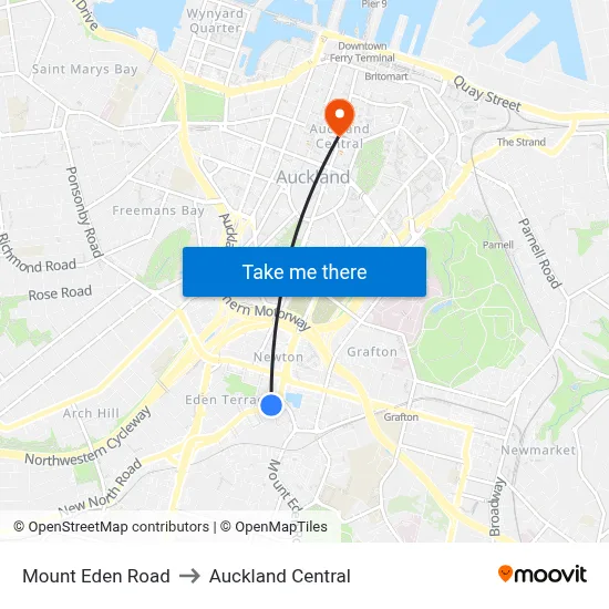 Mount Eden Road to Auckland Central map