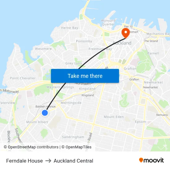 Ferndale House to Auckland Central map