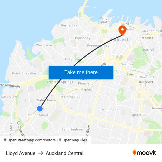 Lloyd Avenue to Auckland Central map