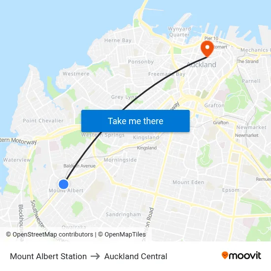 Mount Albert Station to Auckland Central map