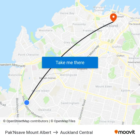 Pak'Nsave Mount Albert to Auckland Central map
