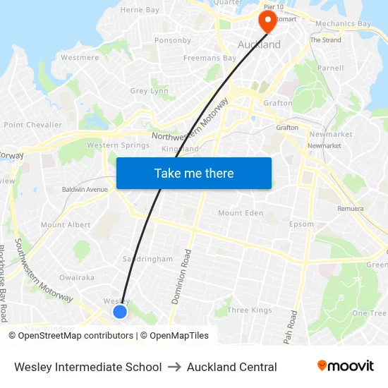 Wesley Intermediate School to Auckland Central map