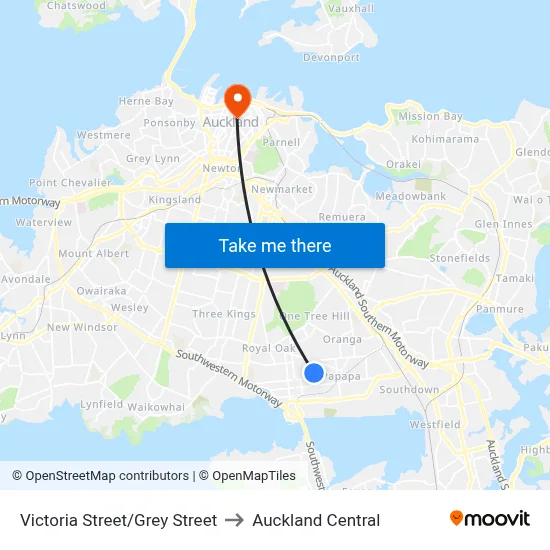 Victoria Street/Grey Street to Auckland Central map