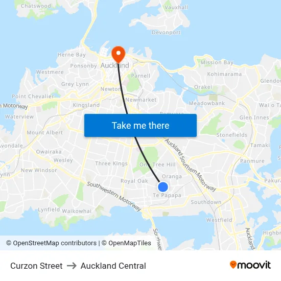 Curzon Street to Auckland Central map