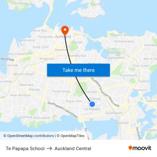 Te Papapa School to Auckland Central map