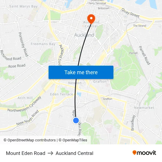 Mount Eden Road to Auckland Central map