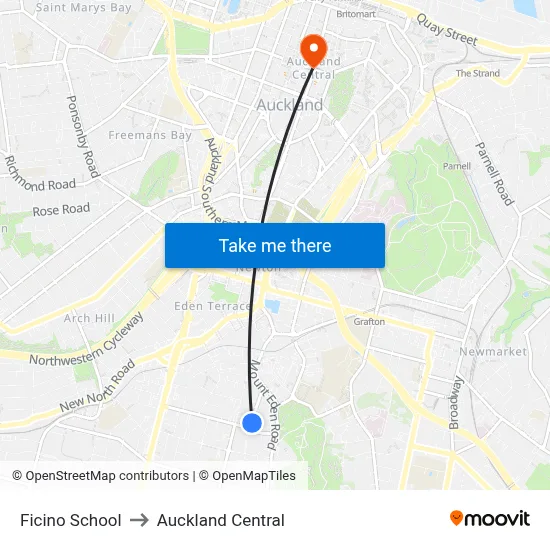 Ficino School to Auckland Central map