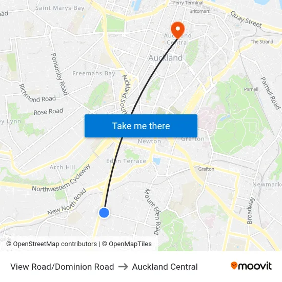 View Road/Dominion Road to Auckland Central map