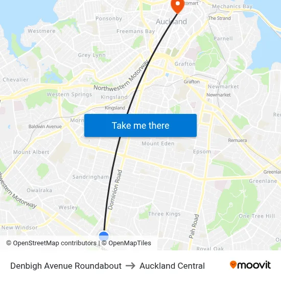 Denbigh Avenue Roundabout to Auckland Central map