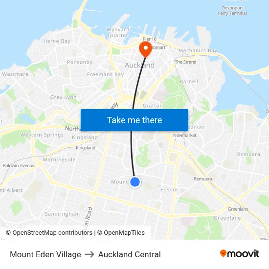Mount Eden Village to Auckland Central map