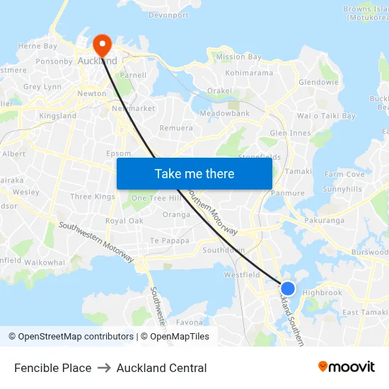Fencible Place to Auckland Central map
