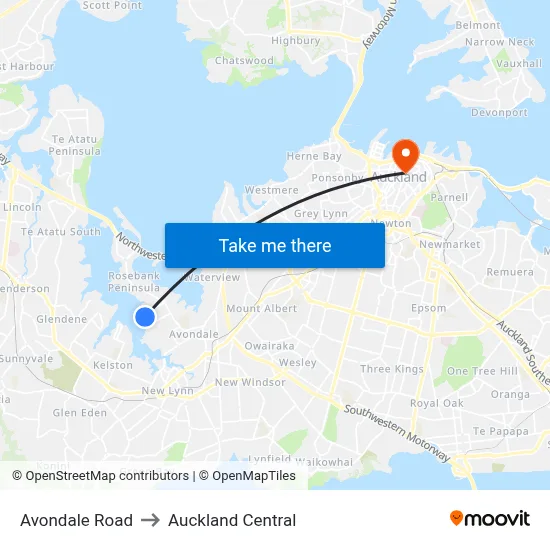Avondale Road to Auckland Central map