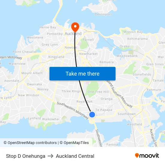 Stop D Onehunga to Auckland Central map