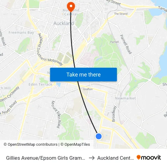 Gillies Avenue/Epsom Girls Grammar to Auckland Central map
