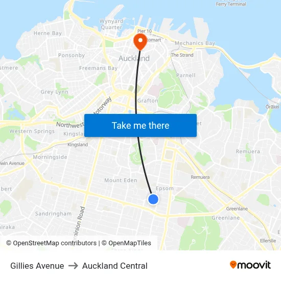 Gillies Avenue to Auckland Central map