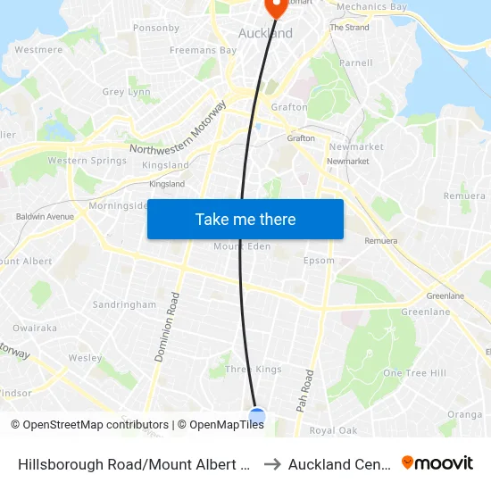 Hillsborough Road/Mount Albert Road to Auckland Central map