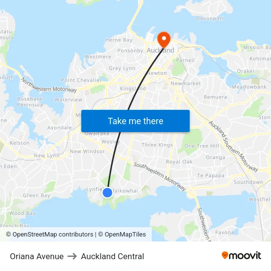 Oriana Avenue to Auckland Central map