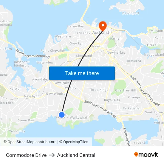 Commodore Drive to Auckland Central map