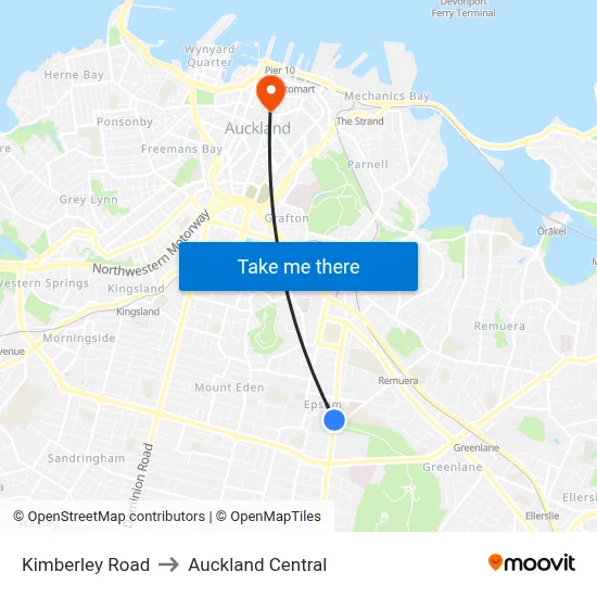 Kimberley Road to Auckland Central map