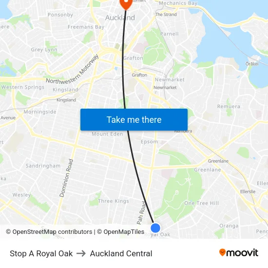 Stop A Royal Oak to Auckland Central map
