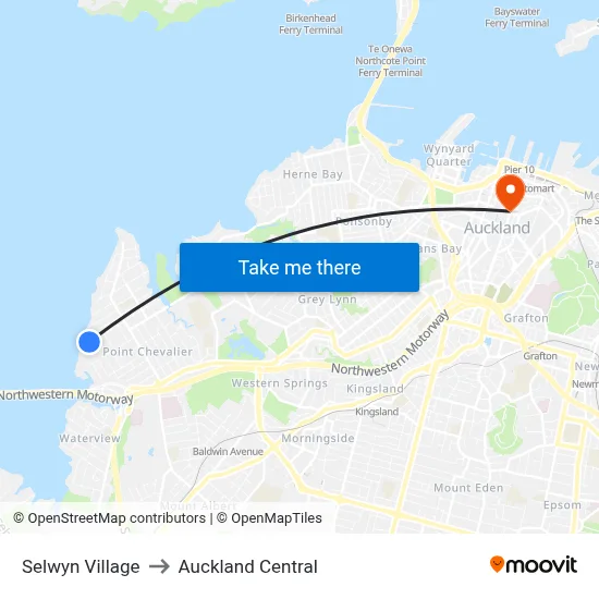 Selwyn Village to Auckland Central map