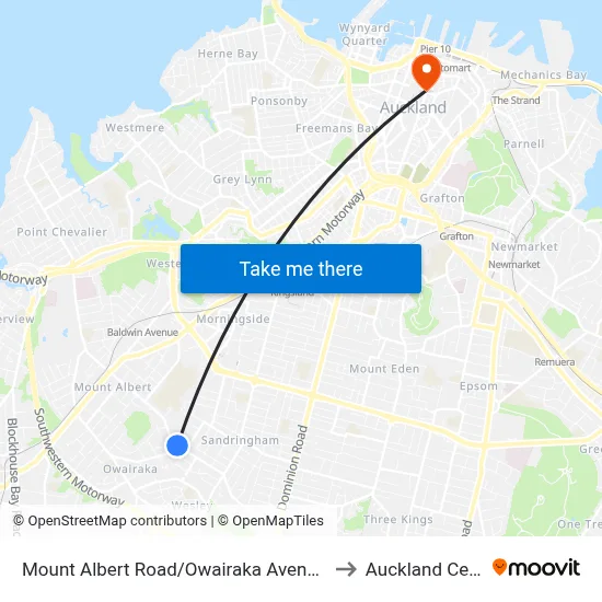 Mount Albert Road/Owairaka Avenue Shops to Auckland Central map