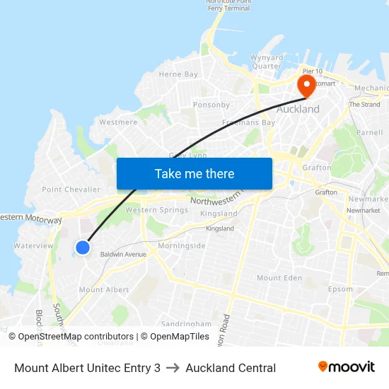 Mount Albert Unitec Entry 3 to Auckland Central map
