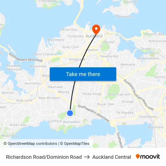 Richardson Road/Dominion Road to Auckland Central map