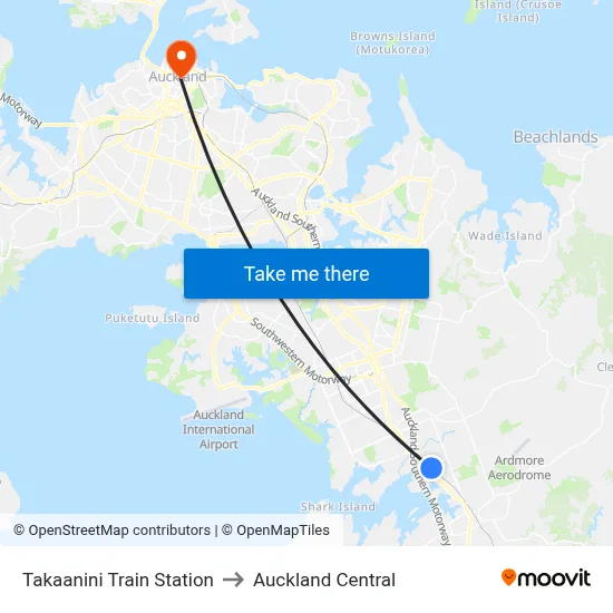 Takaanini Train Station to Auckland Central map